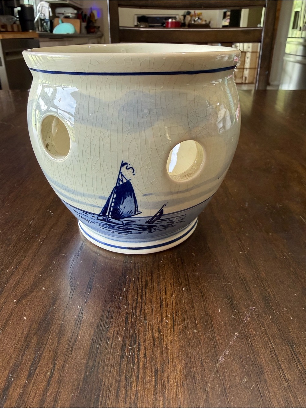 Blue and Cream Ceramic Nautical Planter - Brand Unspecified
